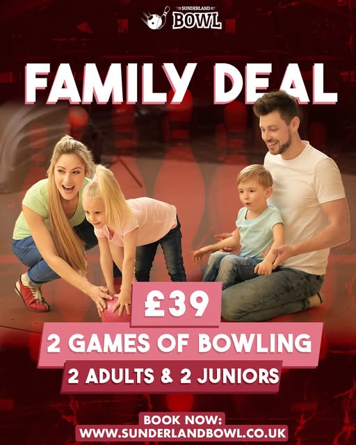 Family deal promotional graphic from Sunderland Bowl
